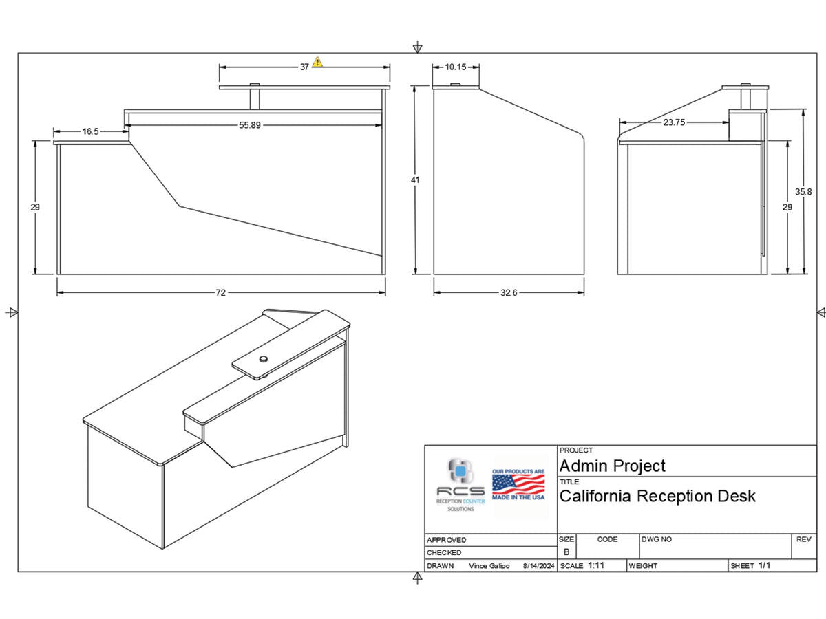 California Reception Desk, Office desk, Sales Desk, Reception Counter, Sales Desk - image 3