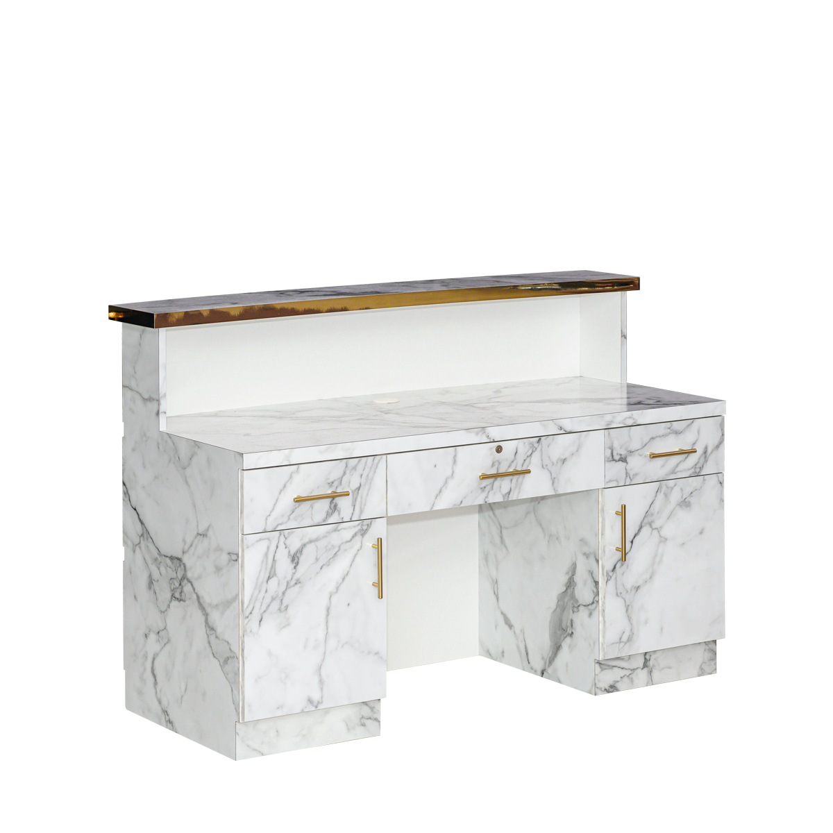 Gold & Marble Reception Desk (Light Curved)