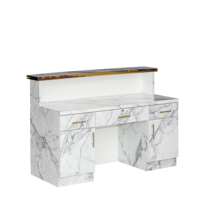 Gold & Marble Reception Desk (Light Curved)