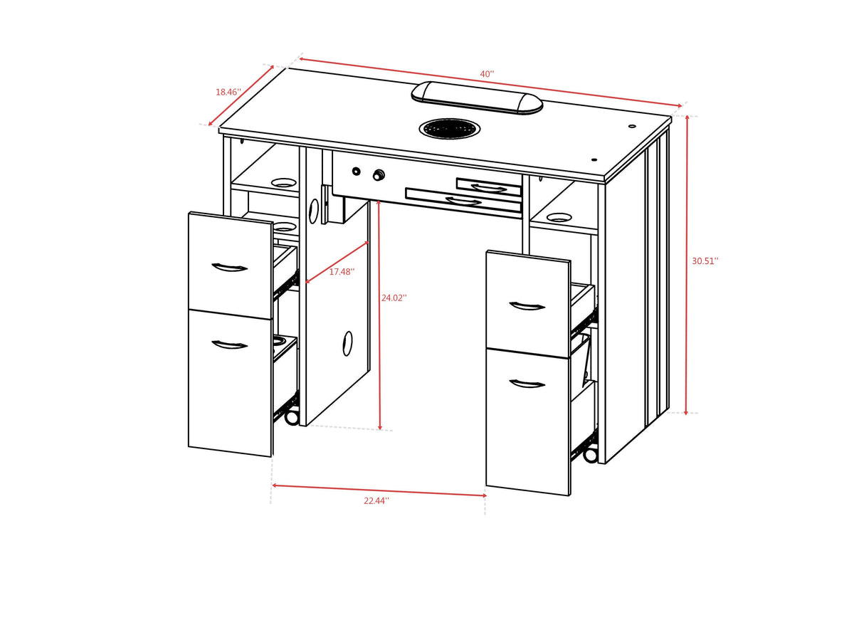 N104 Single Manicure Nail Table with Ventilation – White Marble Top & White Body (RHF-034)