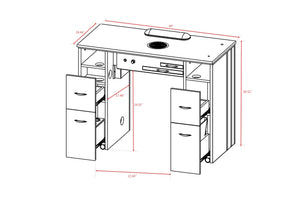 N104 Single Manicure Nail Table with Ventilation – White Marble Top & White Body (RHF-034)
