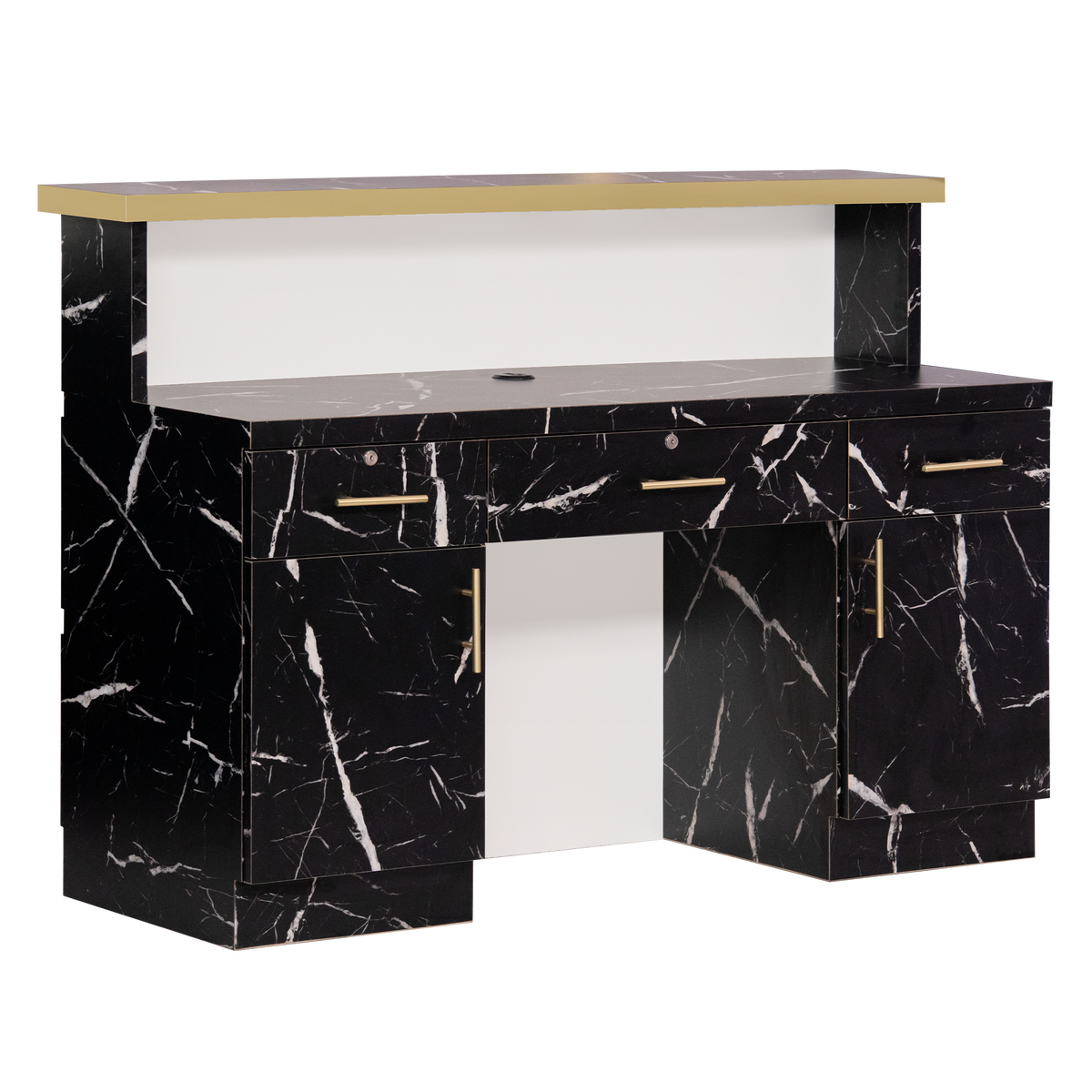 Gold & Marble Reception Desk (Light Curved)