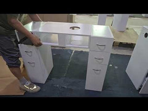 Double White Marble Top Nail Table: Spacious Salon Furniture with Dual White Granite Surfaces