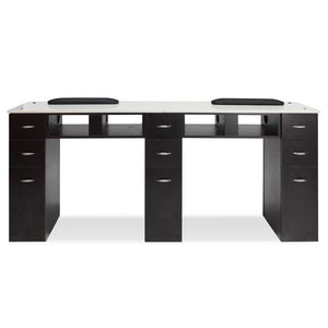 Double White Marble Top Nail Table: Spacious Salon Furniture with Dual White Granite Surfaces