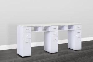 Double White Marble Top Nail Table: Spacious Salon Furniture with Dual White Granite Surfaces