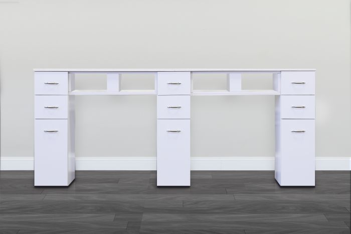 Double White Marble Top Nail Table: Spacious Salon Furniture with Dual White Granite Surfaces