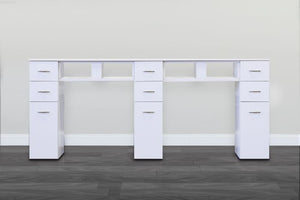 Double White Marble Top Nail Table: Spacious Salon Furniture with Dual White Granite Surfaces