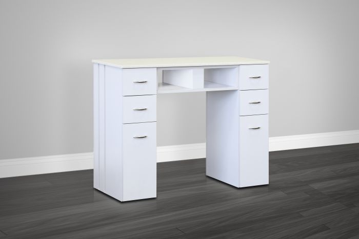 White Marble Top Nail Table - Premium Salon Furniture with Elegant White Granite Surface