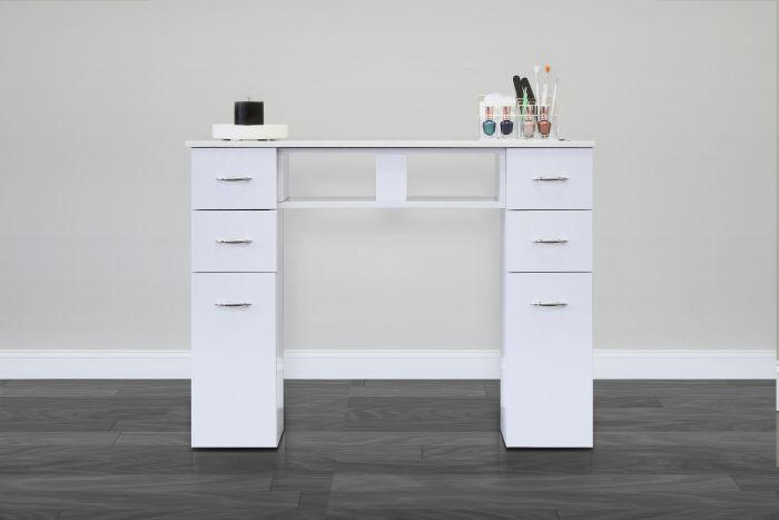 White Marble Top Nail Table - Premium Salon Furniture with Elegant White Granite Surface